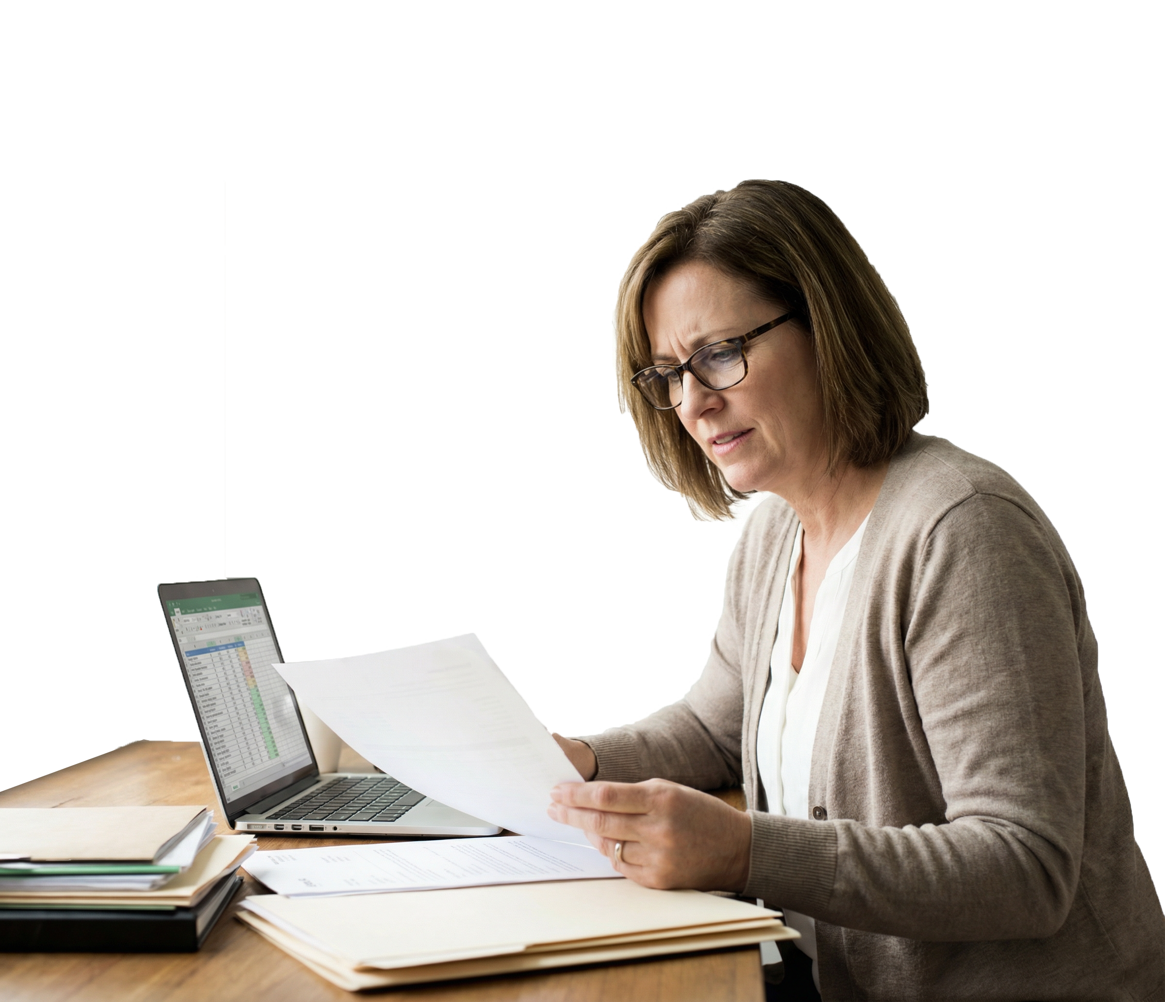 businessowner-lookingoverbenefits-papers